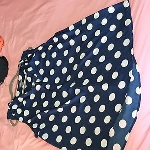 3x, navy blue and white polka dots, sleeveless blouse. 100% polyester